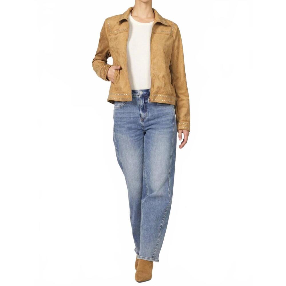 NEW DEAR JOHN DENIM exene zipper front collared jacket in butterscotch - Picture 5 of 5